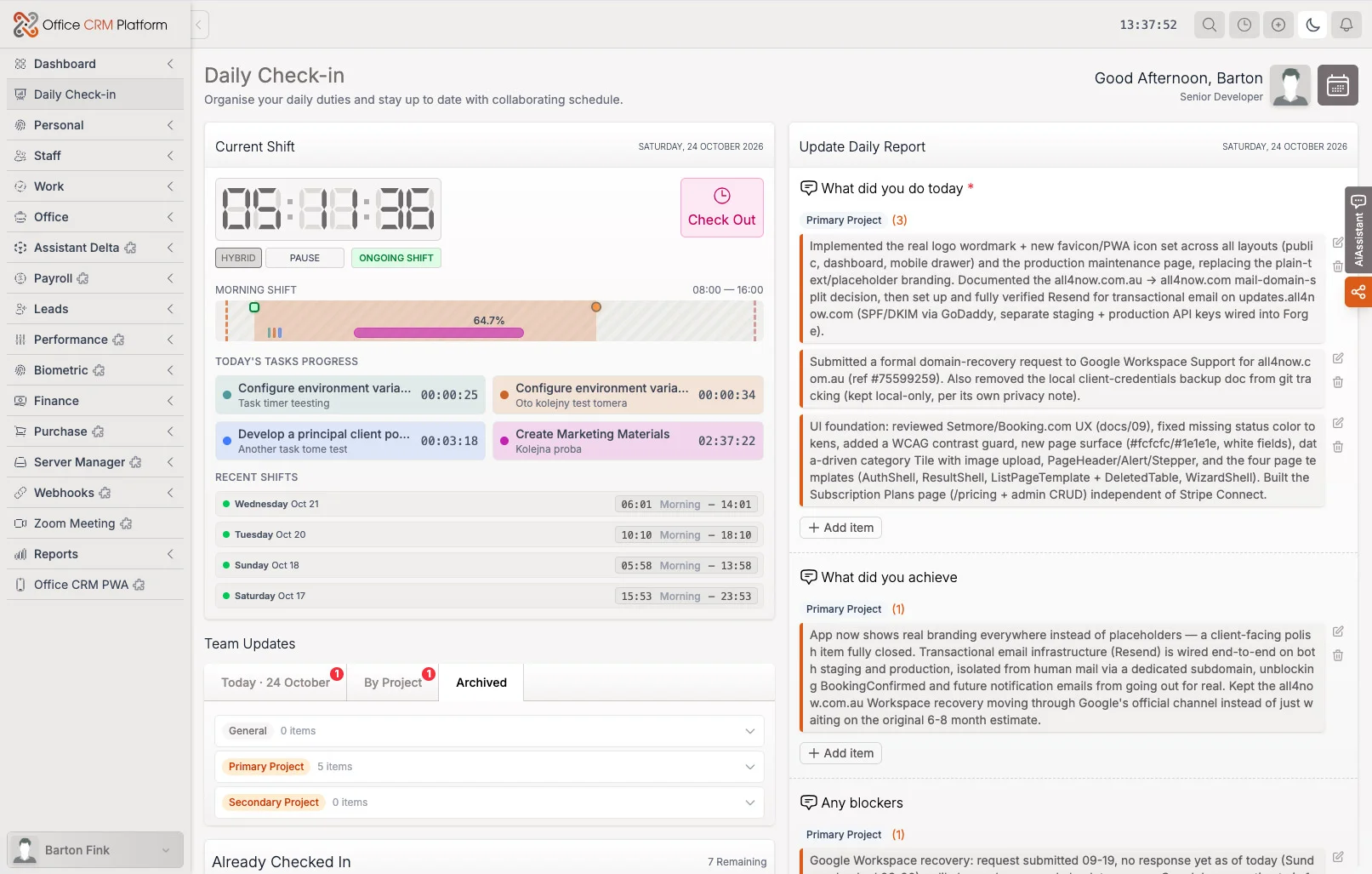 Daily Check-In · Organise your daily duties and priorities